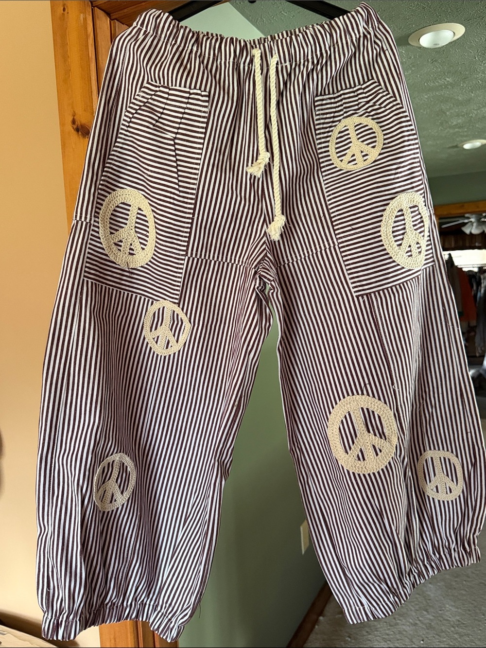 Davi & Dani Stripe Peace ☮️ Barrel Pants